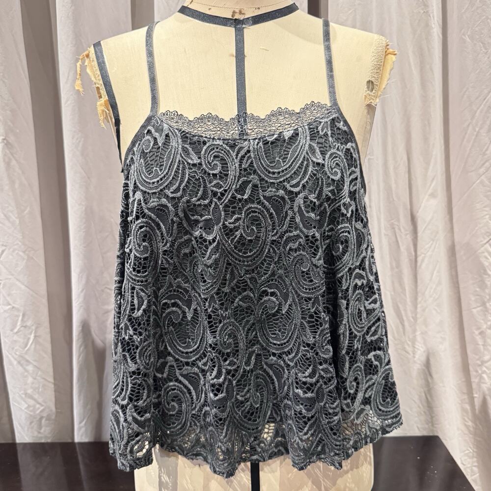 Ann Ferriday Rare Distressed Dyed Lace Crop Swing Top S